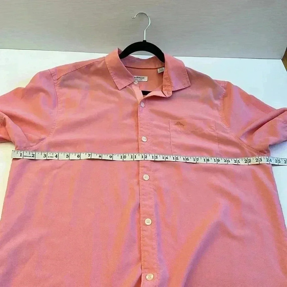 Men’s Tommy Bahama Pink Silk Tropical Button Down Short Sleeve Shirt Size L - Picture 8 of 9